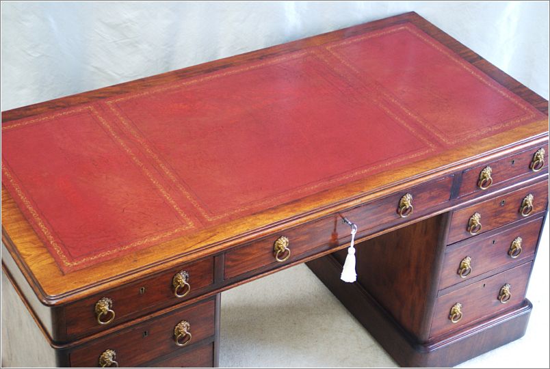 2070 Antique Victorian Walnut Pedestal Desk (7)